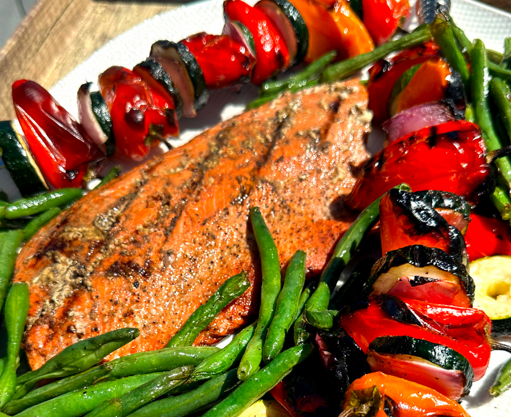 Grilled Sockeye Salmon + Veggies