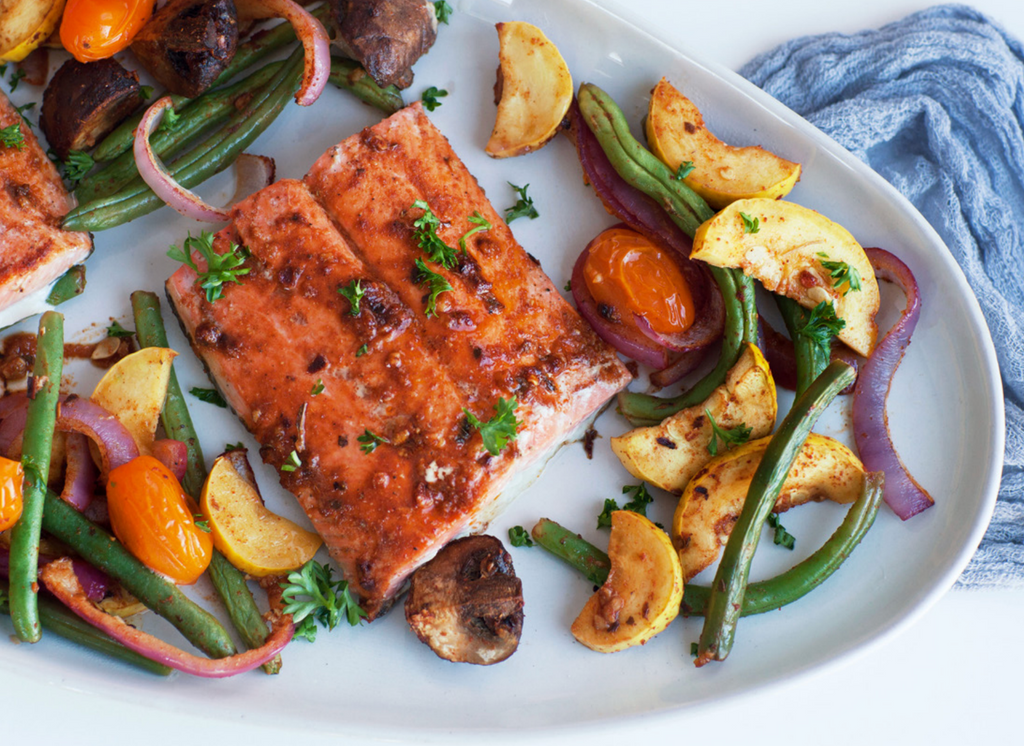 Sheet Pan Harissa Salmon with Vegetables