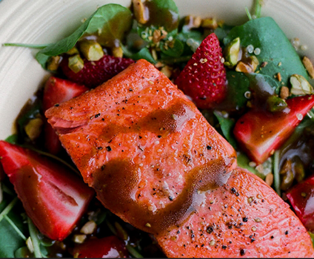 Balsamic Salad with Sockeye Salmon and Strawberries